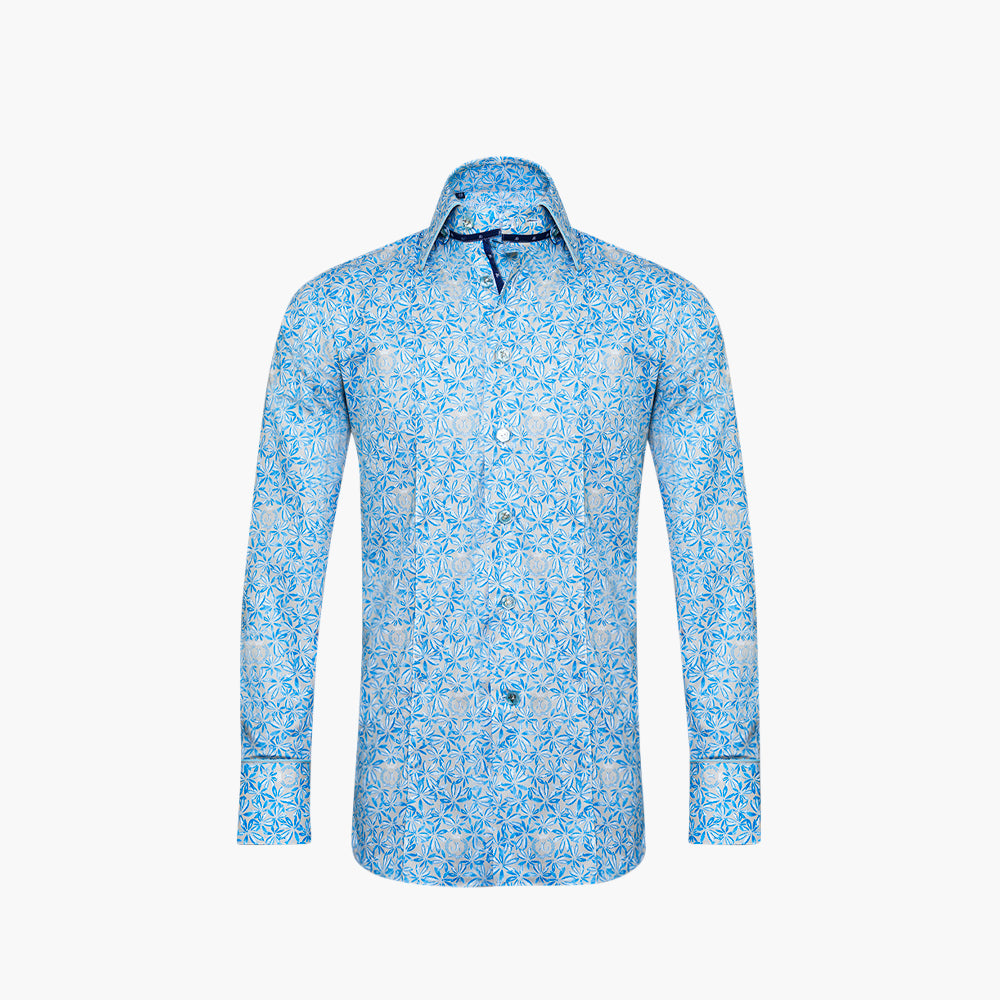 Beige & Celeste Alloro and Flowers Print Corleone Shirt - AG25S1HAS35