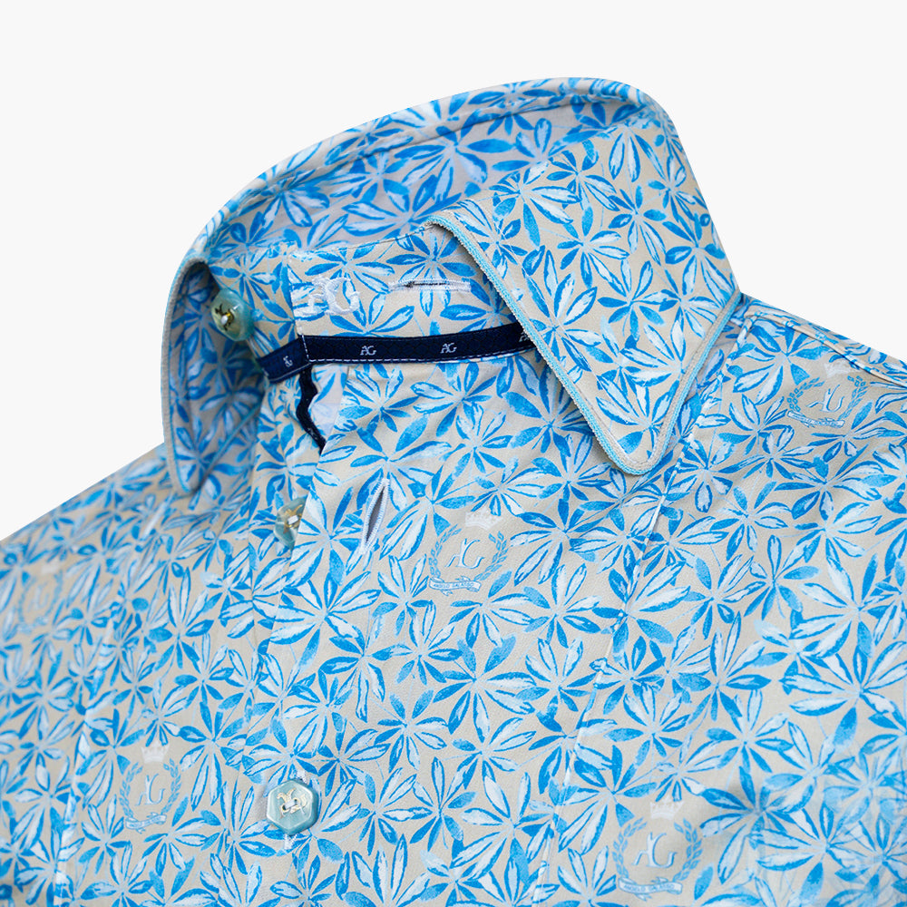 Beige & Celeste Alloro and Flowers Print Corleone Shirt - AG25S1HAS35