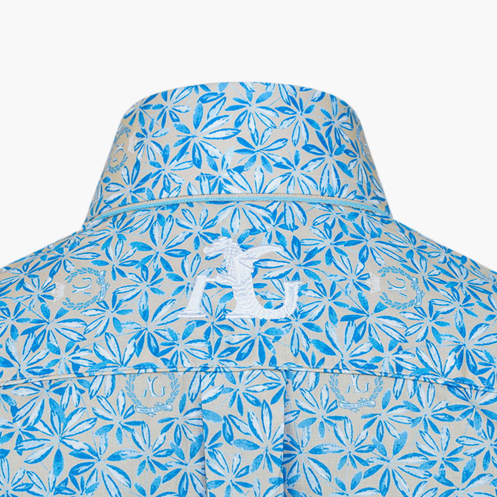 Beige & Celeste Alloro and Flowers Print Corleone Shirt - AG25S1HAS35
