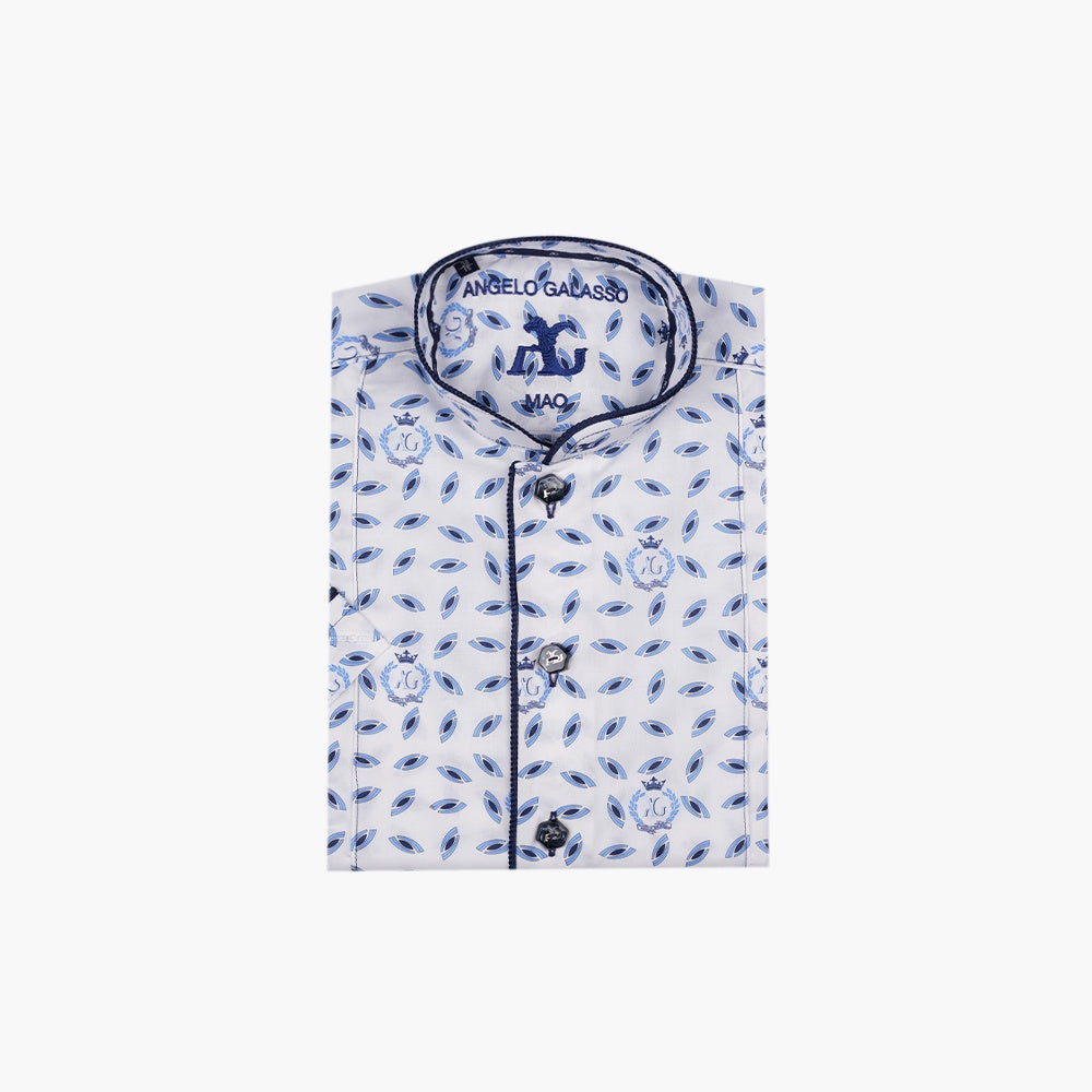 White & Blue Alloro Mao Short Sleeves Shirt - AG25S1HAS36