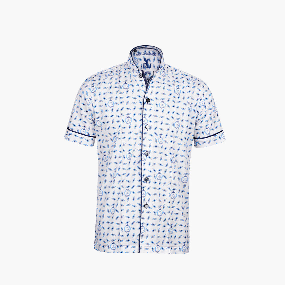 White & Blue Alloro Mao Short Sleeves Shirt - AG25S1HAS36
