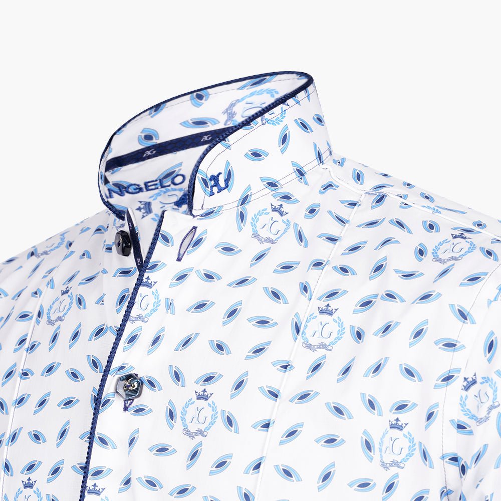 White & Blue Alloro Mao Short Sleeves Shirt - Angelo Galasso - Luxury Italian Menswear London