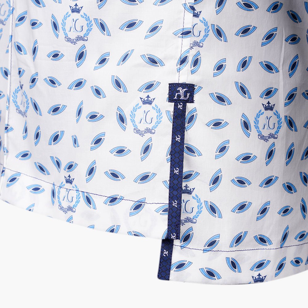 White & Blue Alloro Mao Short Sleeves Shirt - Angelo Galasso - Luxury Italian Menswear London