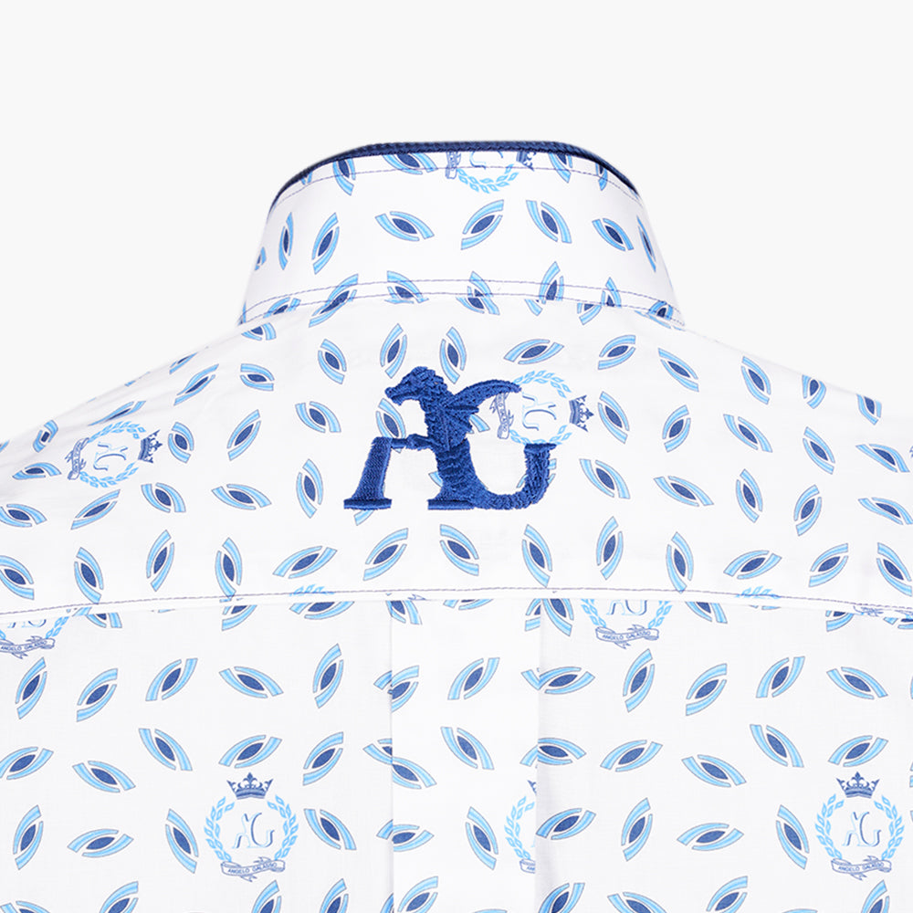 White & Blue Alloro Mao Short Sleeves Shirt - AG25S1HAS36