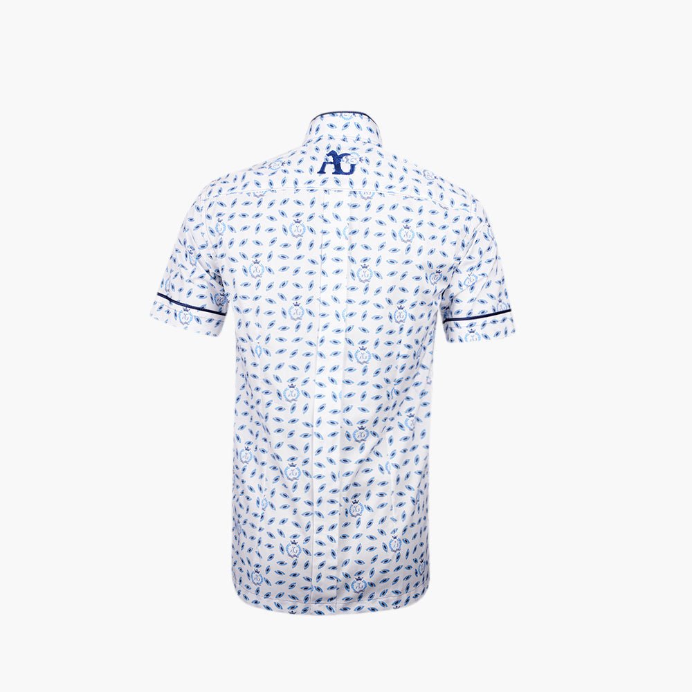 White & Blue Alloro Mao Short Sleeves Shirt - Angelo Galasso - Luxury Italian Menswear London