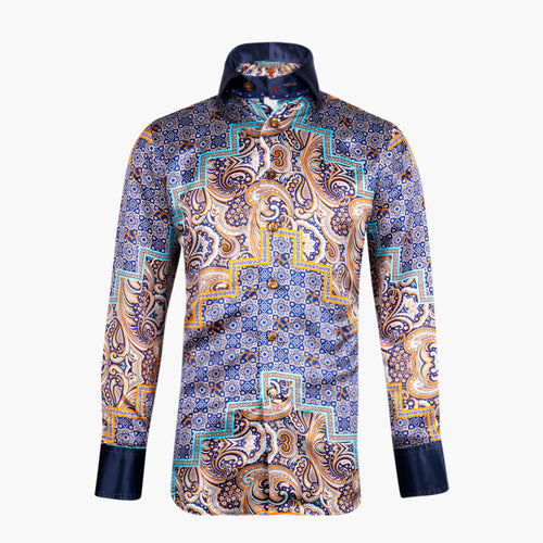 Beige & Blue AG Patchwork Mason Shirt - AG25S1HAS37