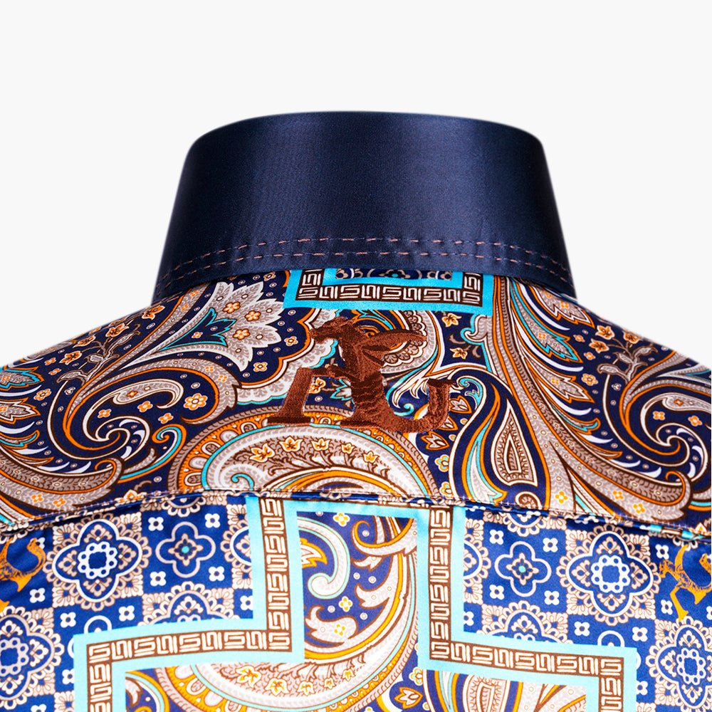 Beige & Blue AG Patchwork Mason Shirt - Angelo Galasso - Luxury Italian Menswear London