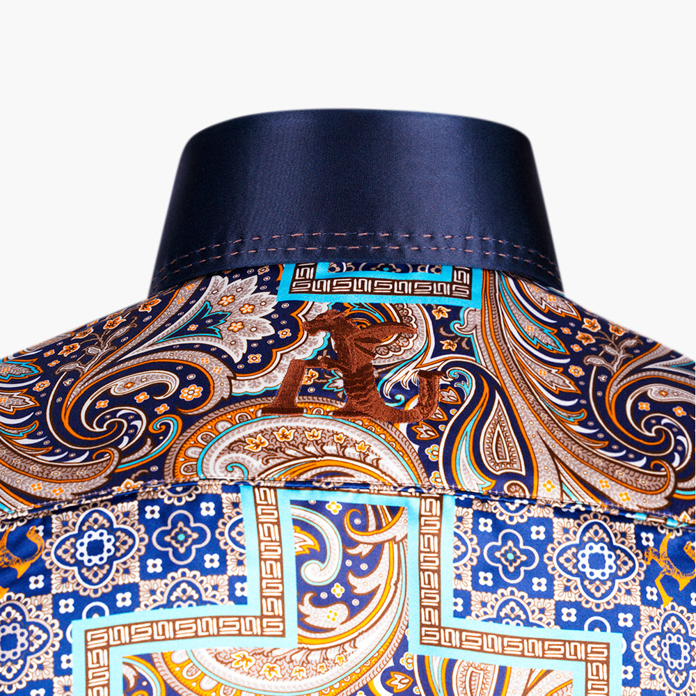 Beige & Blue AG Patchwork Mason Shirt - AG25S1HAS37