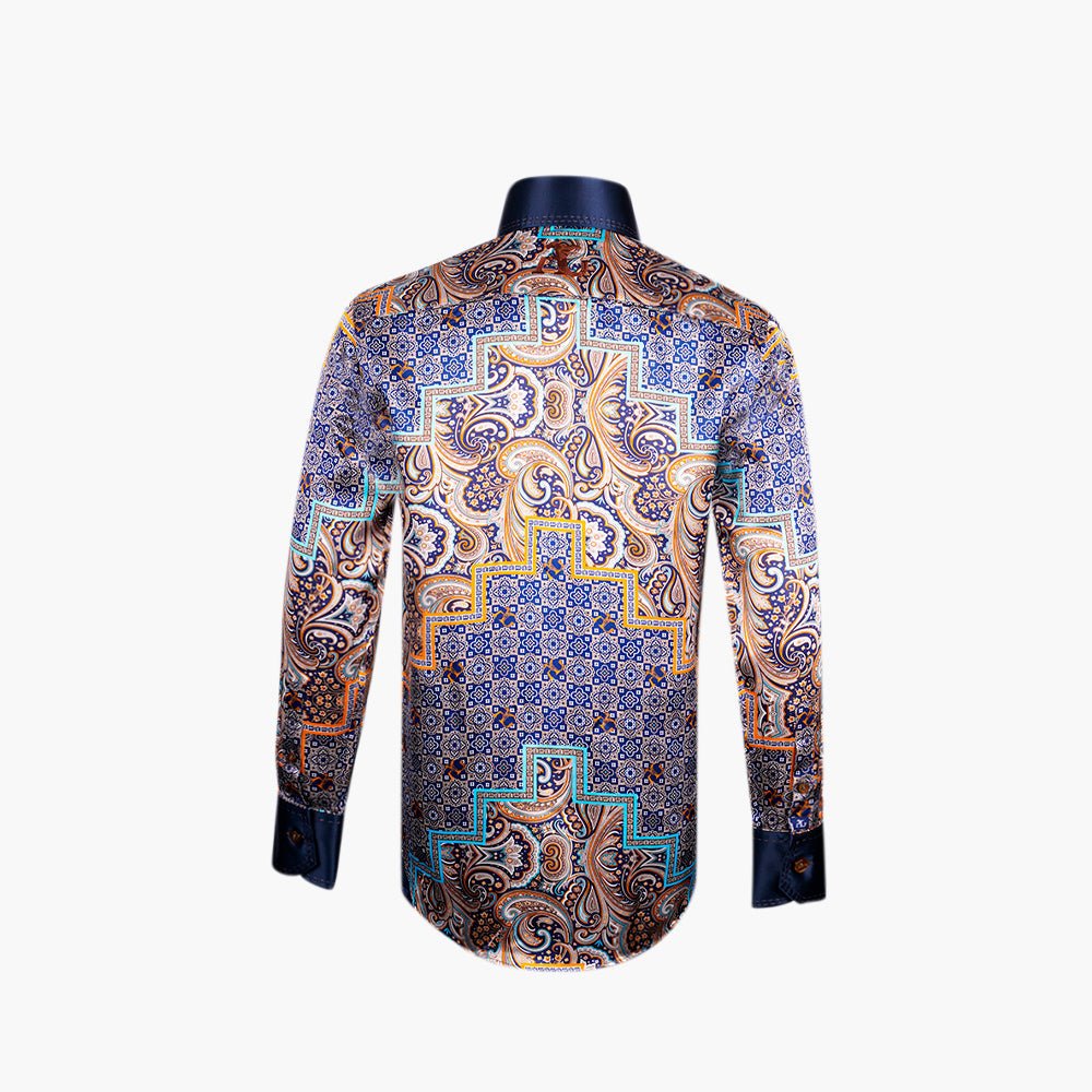Beige & Blue AG Patchwork Mason Shirt - Angelo Galasso - Luxury Italian Menswear London