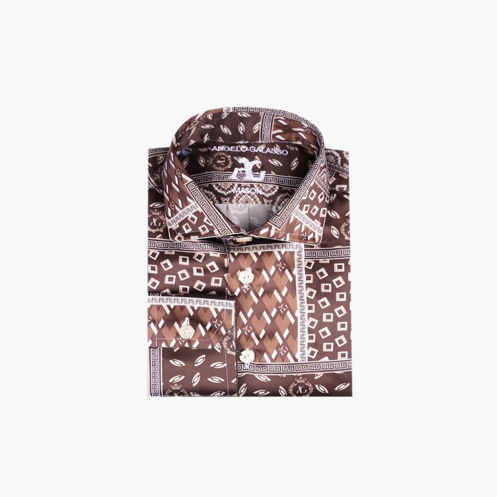 Brown & Beige Ag Patchwork Mason Shirt - Angelo Galasso - Luxury Italian Menswear London