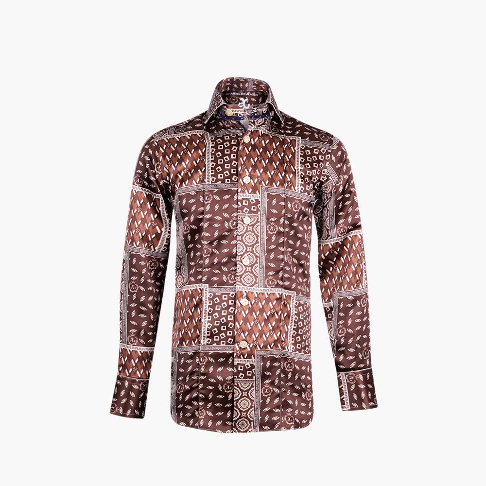Brown & Beige Ag Patchwork Mason Shirt - Angelo Galasso - Luxury Italian Menswear London
