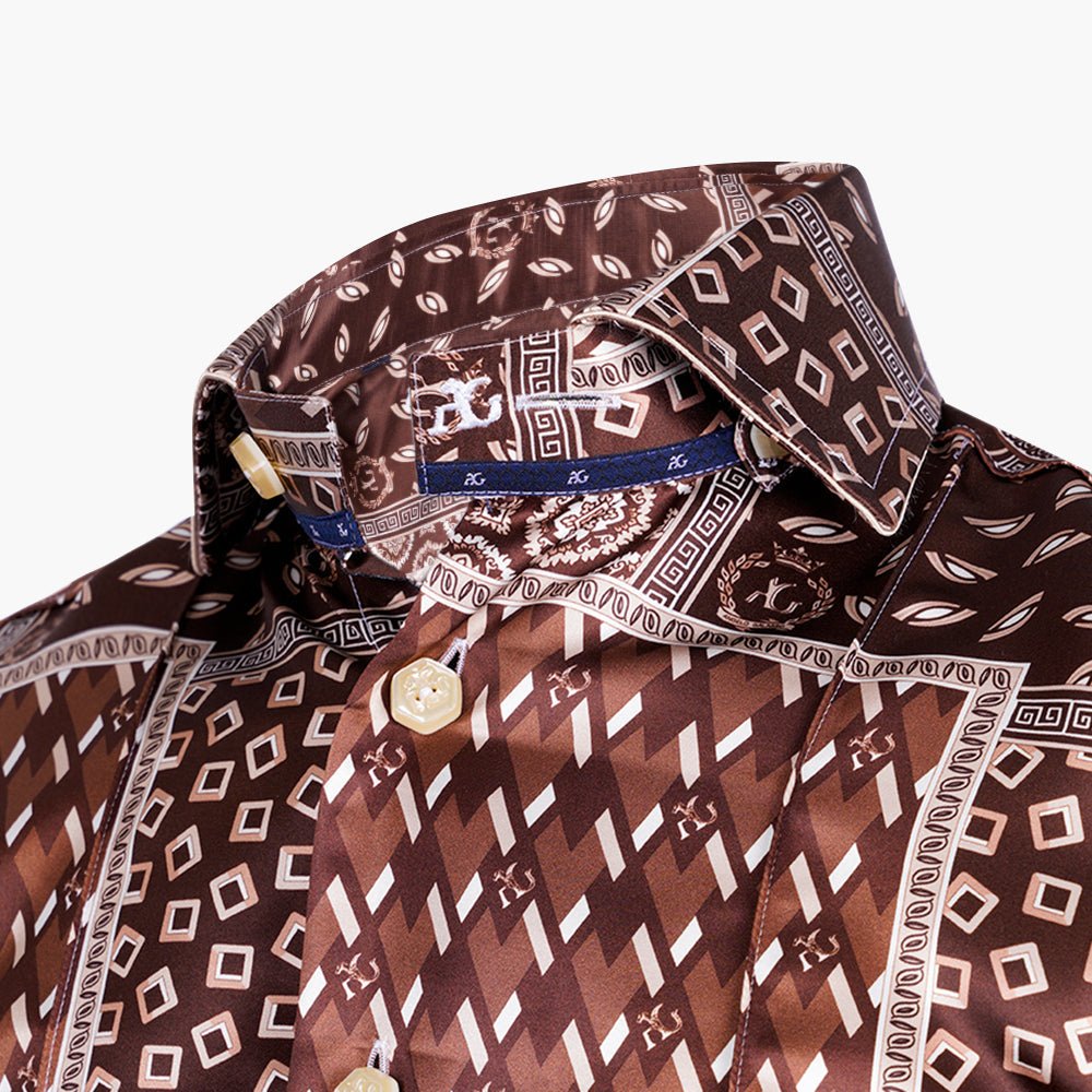 Brown & Beige Ag Patchwork Mason Shirt - Angelo Galasso - Luxury Italian Menswear London