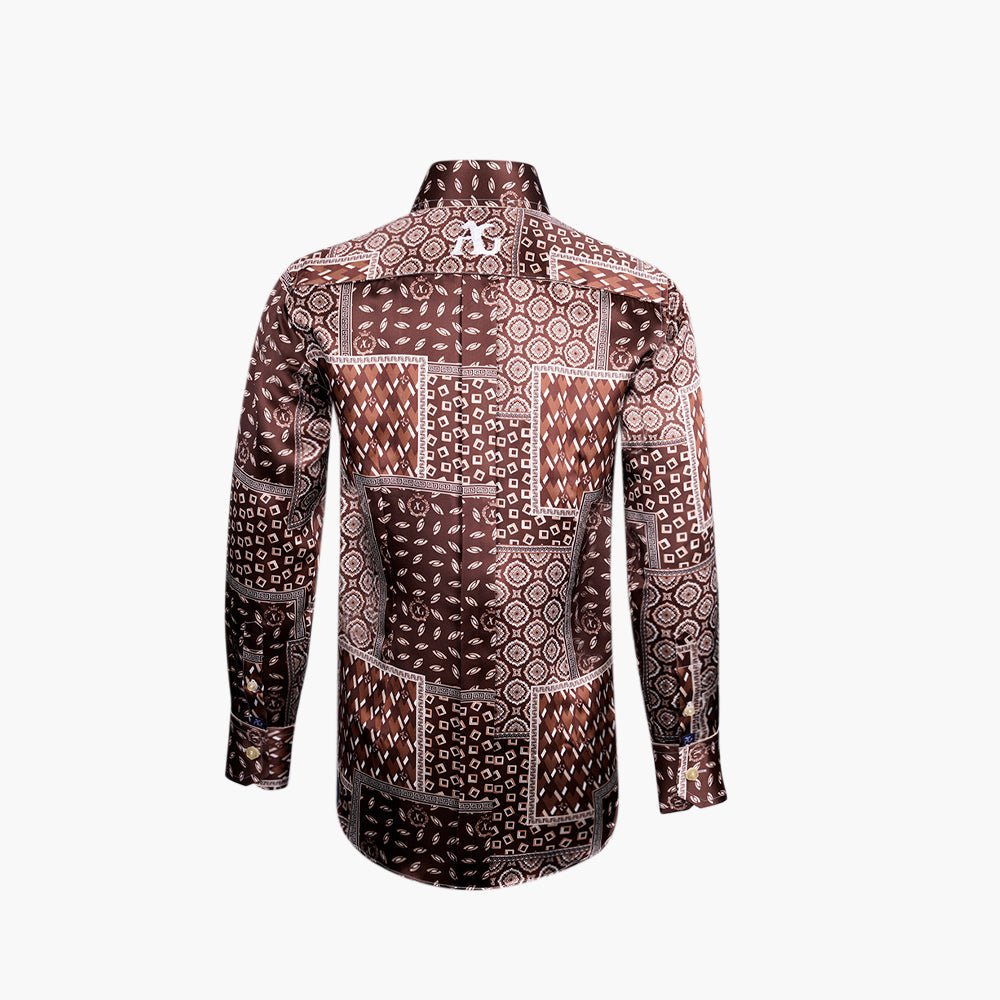 Brown & Beige Ag Patchwork Mason Shirt - Angelo Galasso - Luxury Italian Menswear London