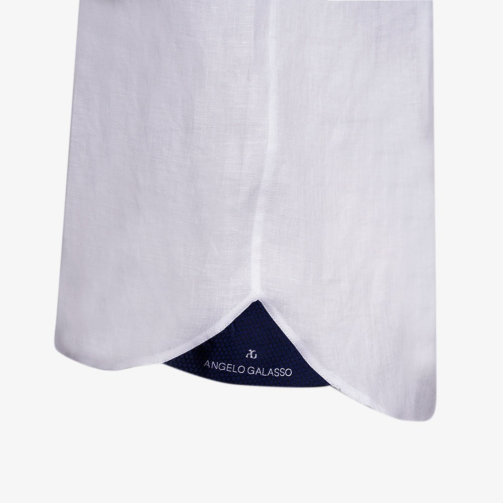 White Scudo Linen Short Sleeves Mason Shirt - Angelo Galasso - Luxury Italian Menswear London