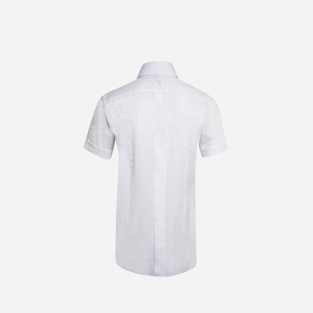 White Scudo Linen Short Sleeves Mason Shirt - Angelo Galasso - Luxury Italian Menswear London