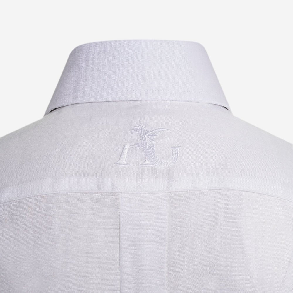 White Scudo Linen Short Sleeves Mason Shirt - Angelo Galasso - Luxury Italian Menswear London
