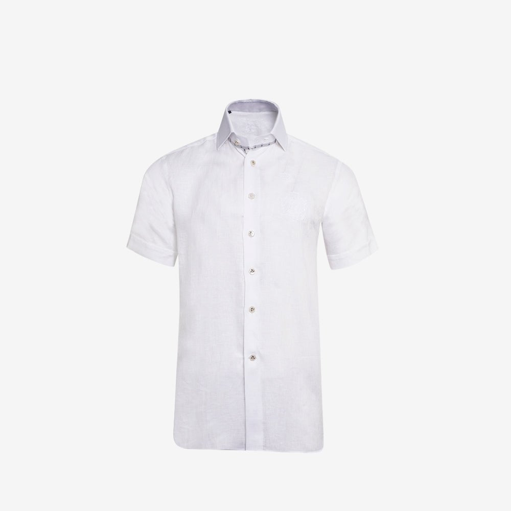 White Scudo Linen Short Sleeves Mason Shirt - Angelo Galasso - Luxury Italian Menswear London