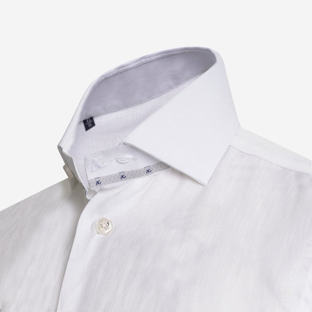 White Scudo Linen Short Sleeves Mason Shirt - Angelo Galasso - Luxury Italian Menswear London