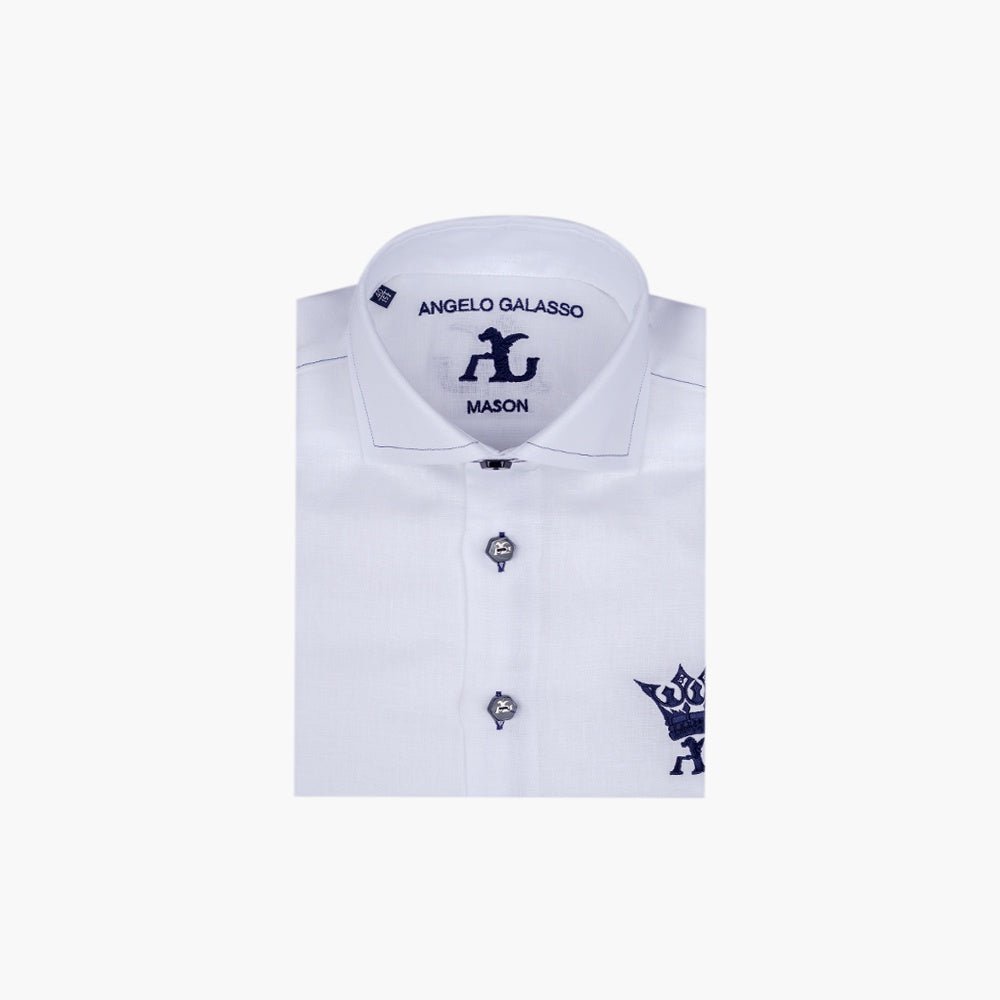 White & Blue Linen Short Sleeves Mason Shirt - Angelo Galasso - Luxury Italian Menswear London