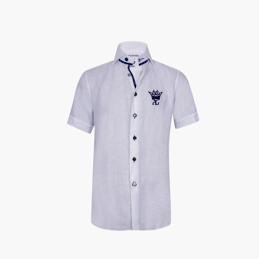 White & Blue Linen Short Sleeves Mason Shirt