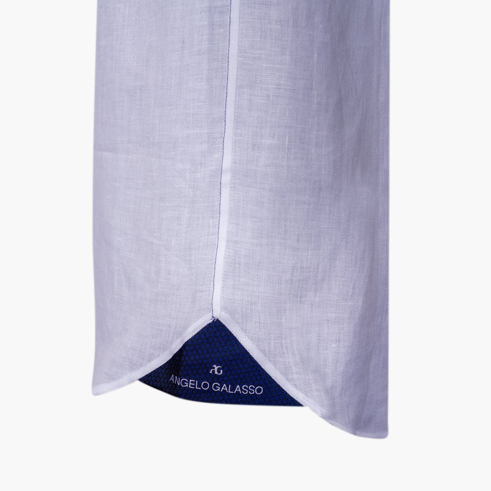 White & Blue Linen Short Sleeves Mason Shirt - Angelo Galasso - Luxury Italian Menswear London