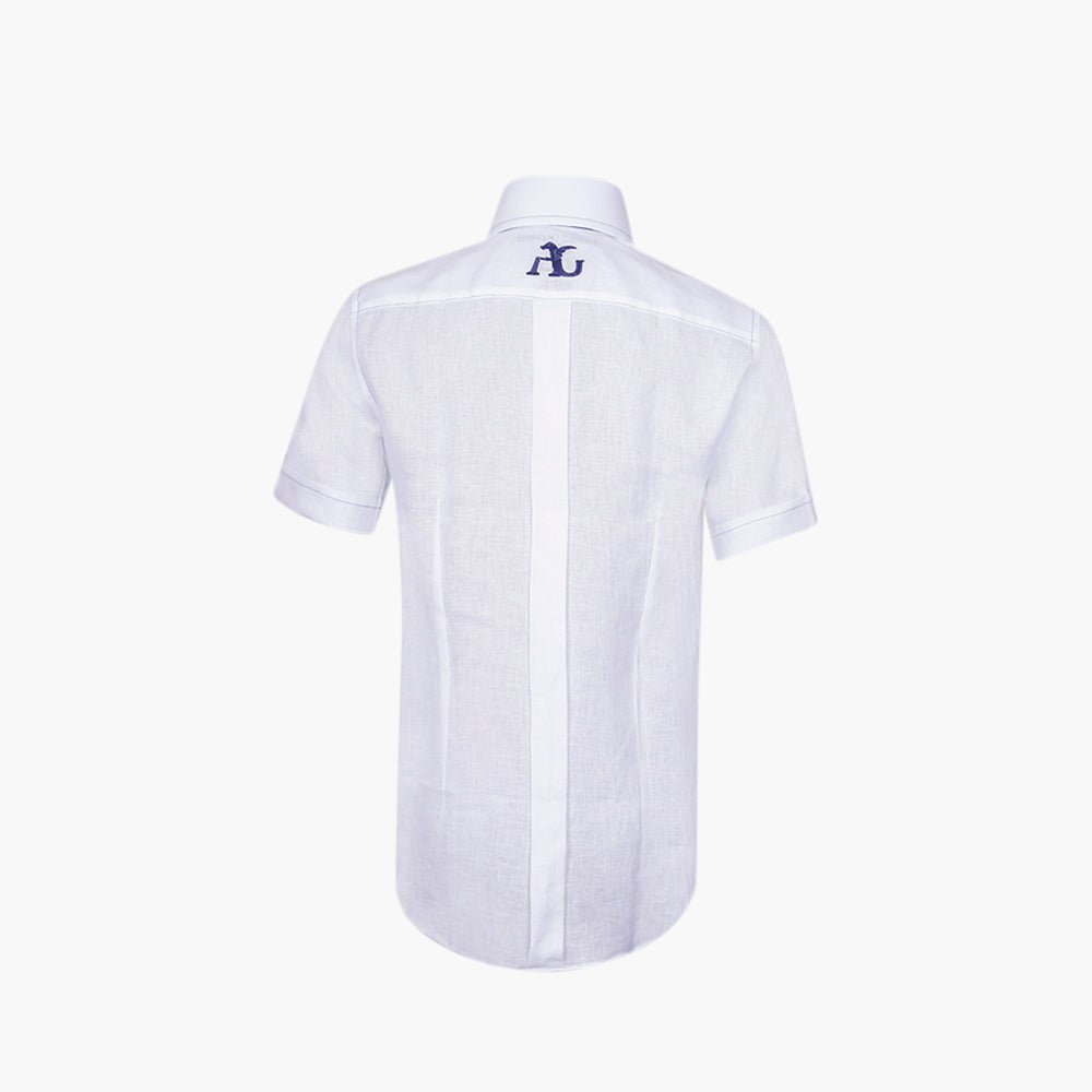 White & Blue Linen Short Sleeves Mason Shirt - Angelo Galasso - Luxury Italian Menswear London