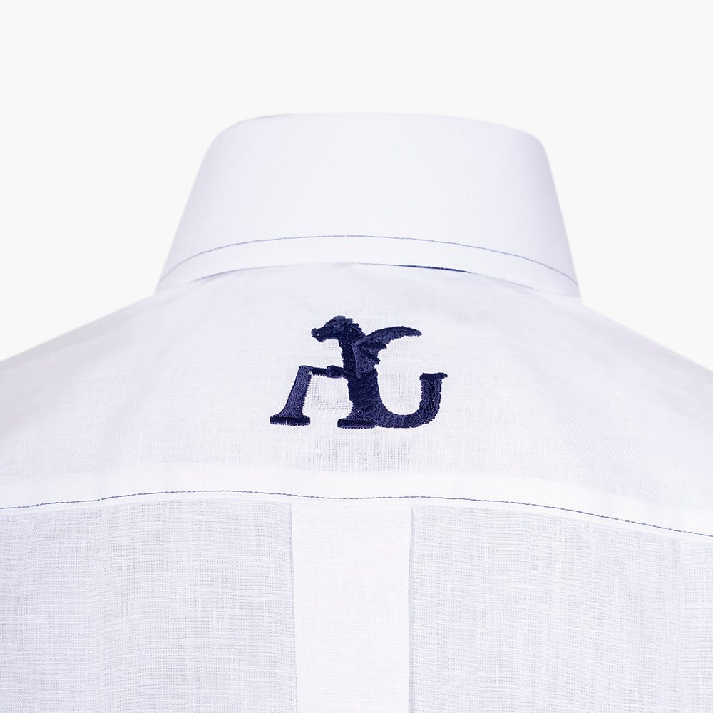 White & Blue Linen Short Sleeves Mason Shirt - Angelo Galasso - Luxury Italian Menswear London
