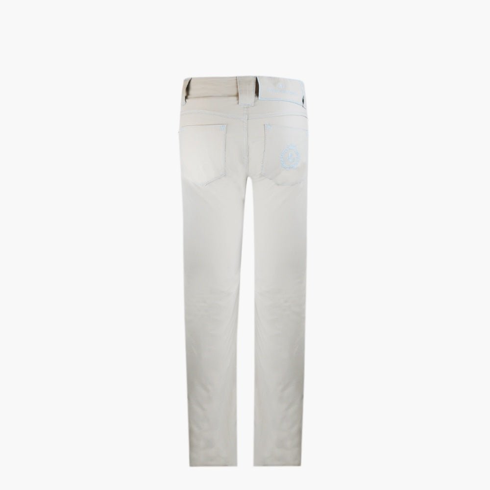 Light Beige & Light Blue Cotton Jeans with Alloro Crest - Angelo Galasso - Luxury Italian Menswear London