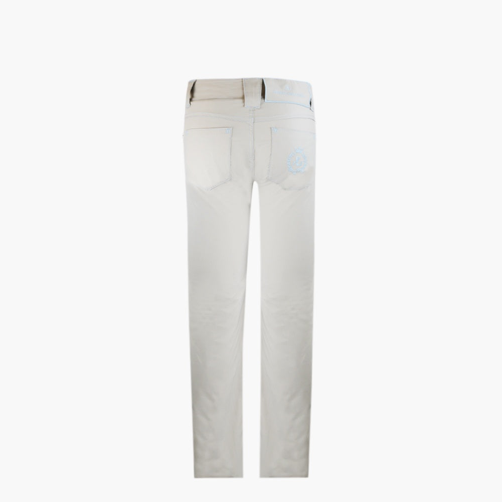 Light Beige & Light Blue Cotton Jeans with Alloro Crest - AG25SJPANT02