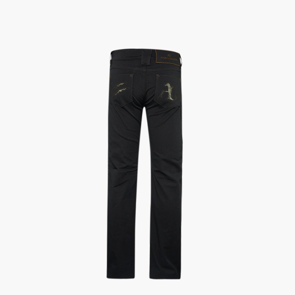 Jet Black Ripped Jeans with Eco-Leather Inserts - Angelo Galasso - Luxury Italian Menswear London