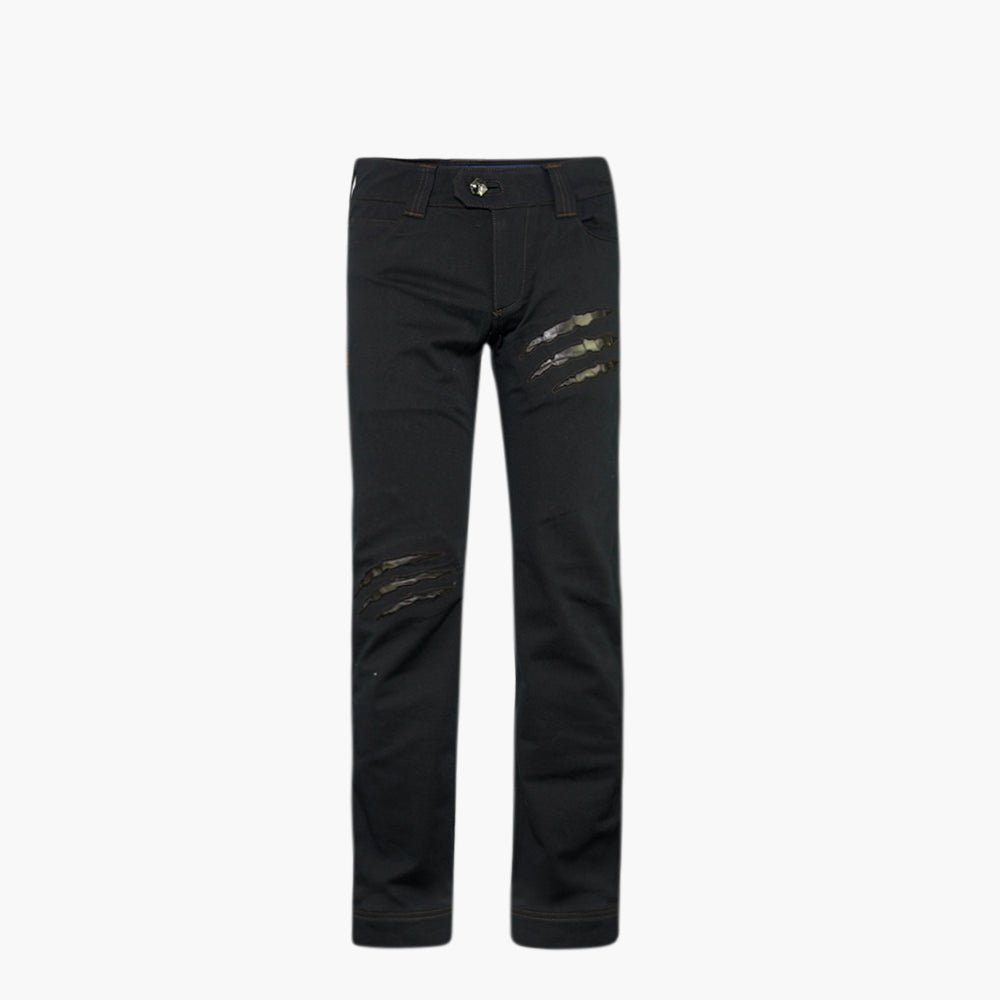 Jet Black Ripped Jeans with Eco-Leather Inserts - Angelo Galasso - Luxury Italian Menswear London