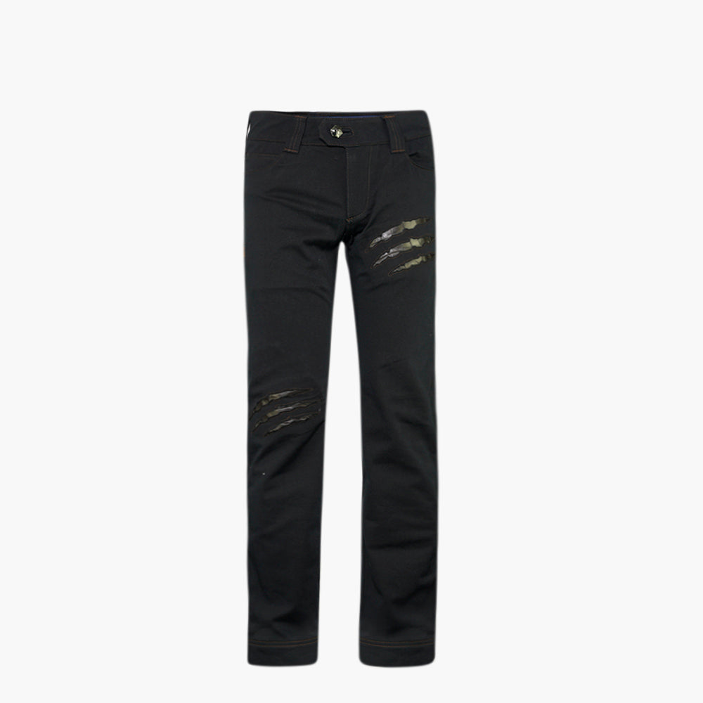 Jet Black Ripped Jeans with Eco-Leather Inserts - AG25SJJNS02