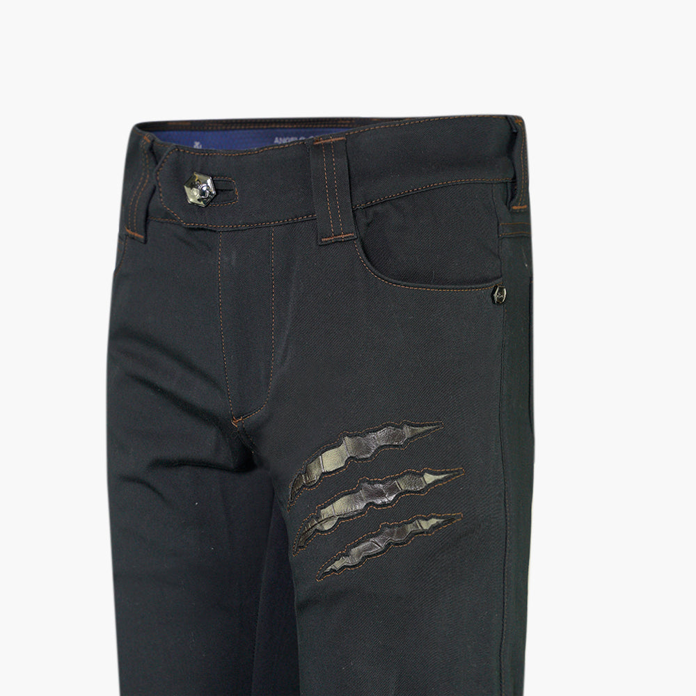 Jet Black Ripped Jeans with Eco-Leather Inserts - AG25SJJNS02