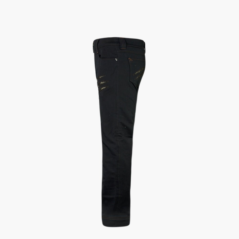 Jet Black Ripped Jeans with Eco-Leather Inserts - Angelo Galasso - Luxury Italian Menswear London