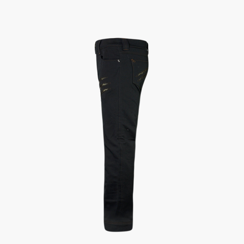 Jet Black Ripped Jeans with Eco-Leather Inserts - AG25SJJNS02