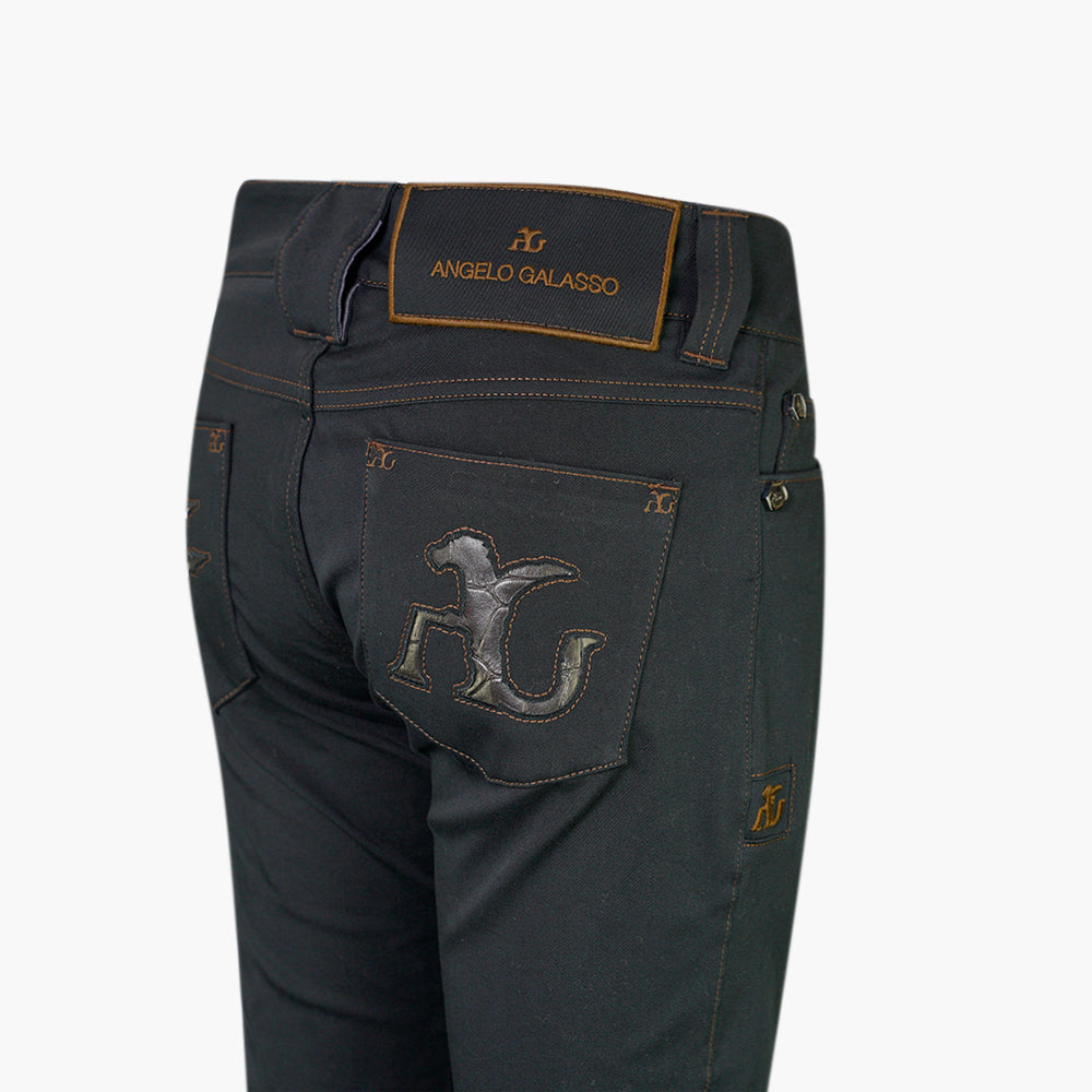 Jet Black Ripped Jeans with Eco-Leather Inserts - AG25SJJNS02