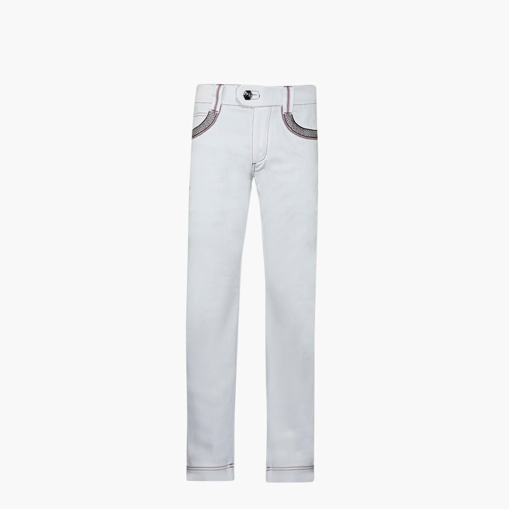 White & Burgundy Alloro Jeans - Angelo Galasso - Luxury Italian Menswear London