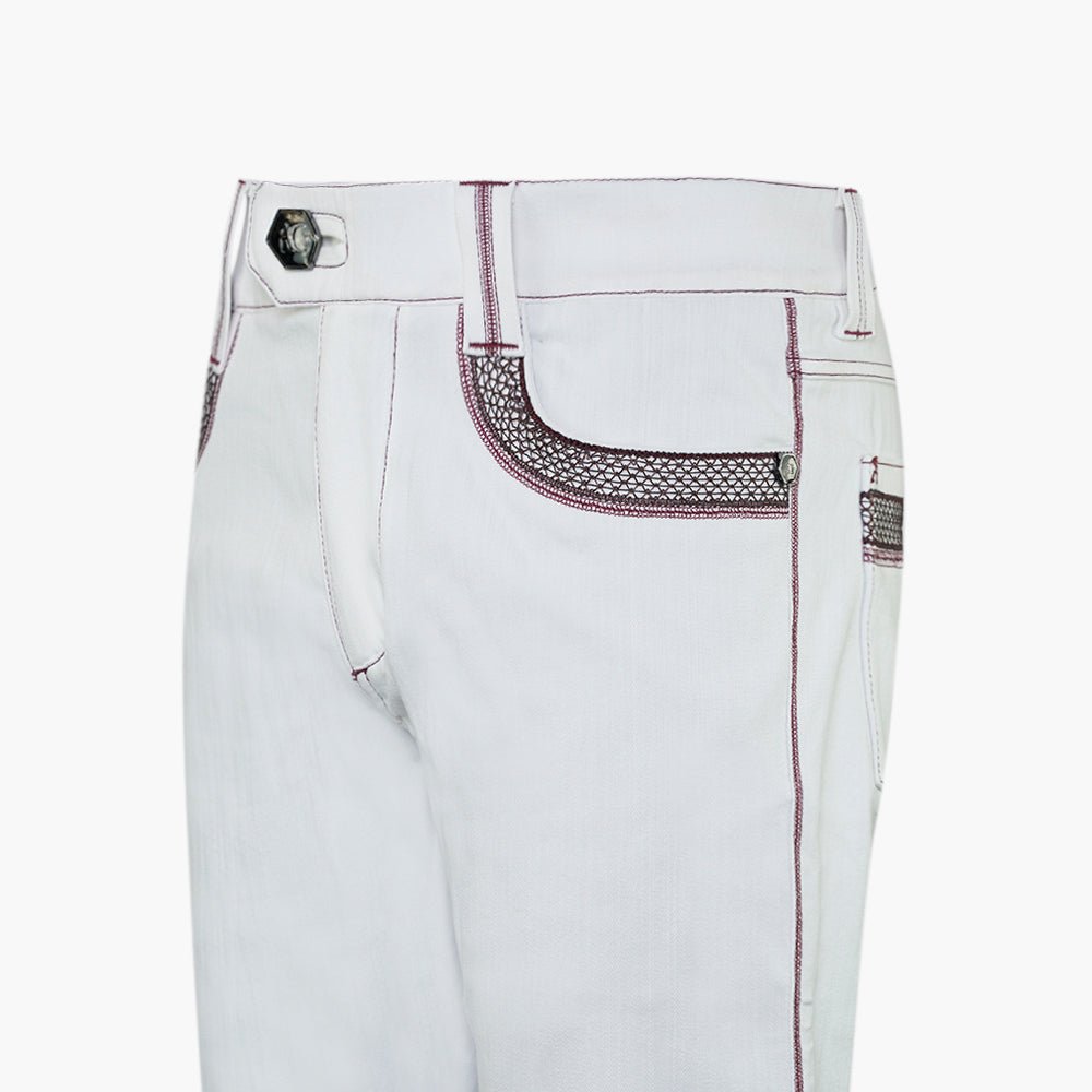 White & Burgundy Alloro Jeans - Angelo Galasso - Luxury Italian Menswear London
