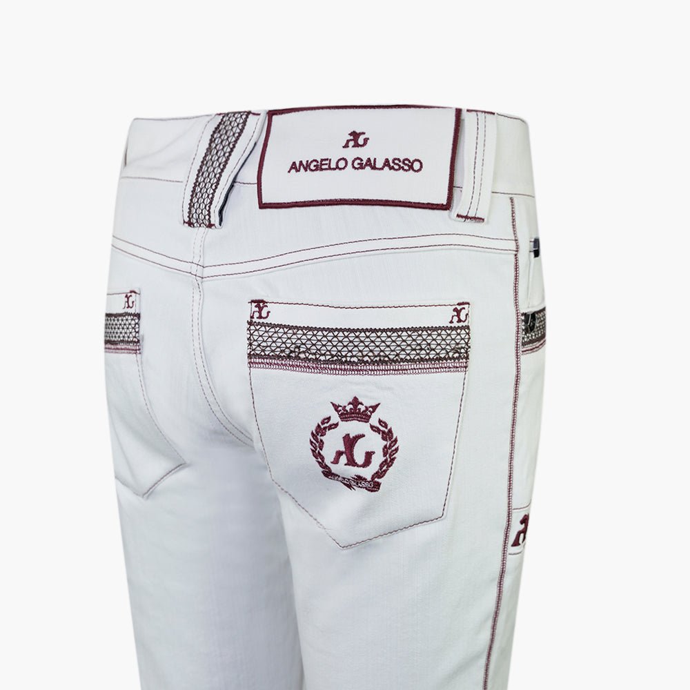 White & Burgundy Alloro Jeans - Angelo Galasso - Luxury Italian Menswear London
