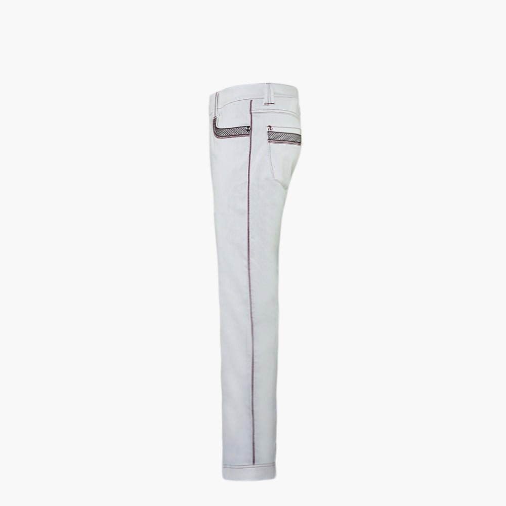 White & Burgundy Alloro Jeans - Angelo Galasso - Luxury Italian Menswear London