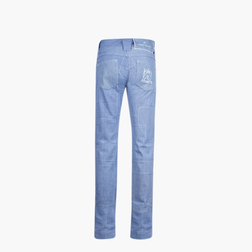 Sky Blue Pattern Hexagonal Jeans - Angelo Galasso - Luxury Italian Menswear London