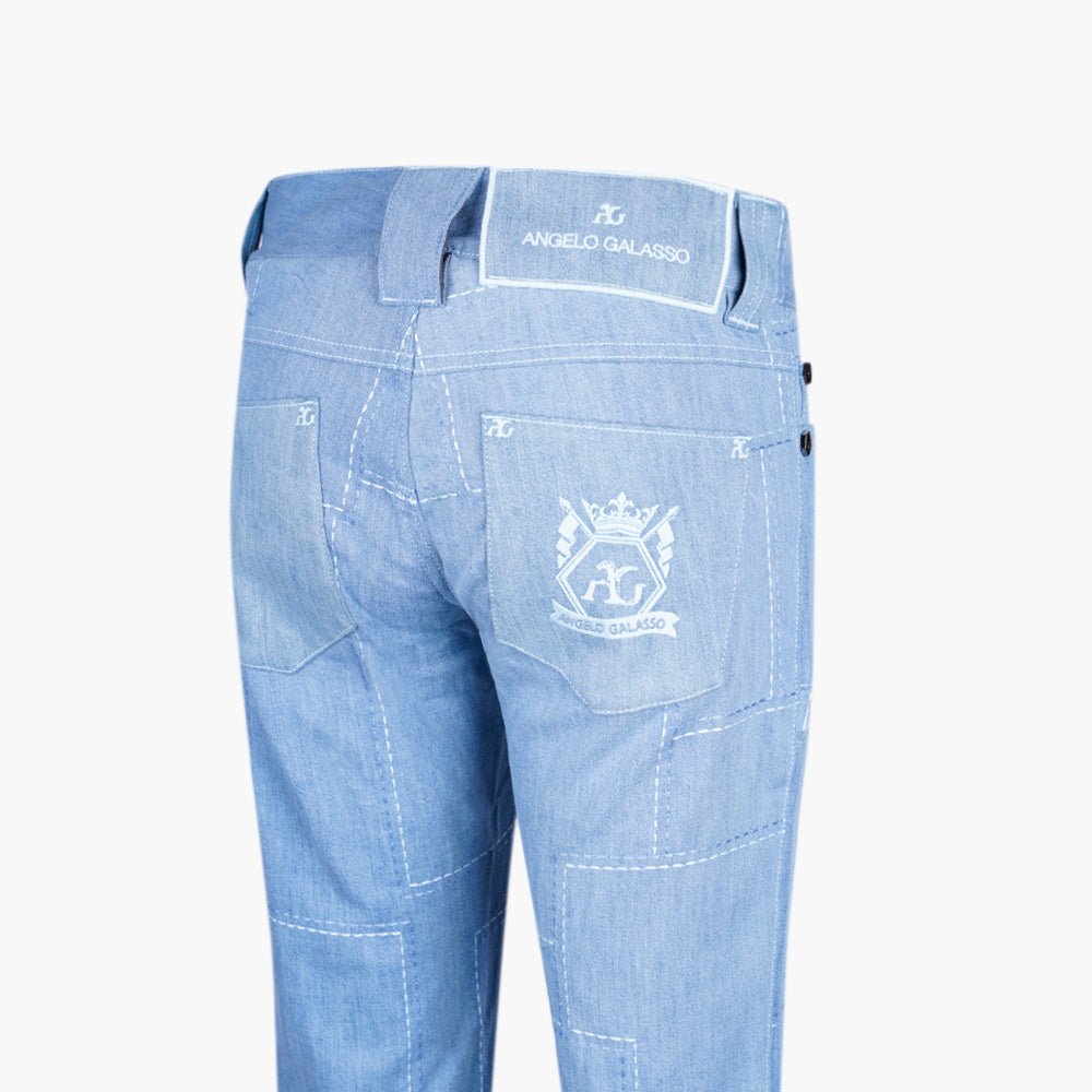 Sky Blue Pattern Hexagonal Jeans - Angelo Galasso - Luxury Italian Menswear London