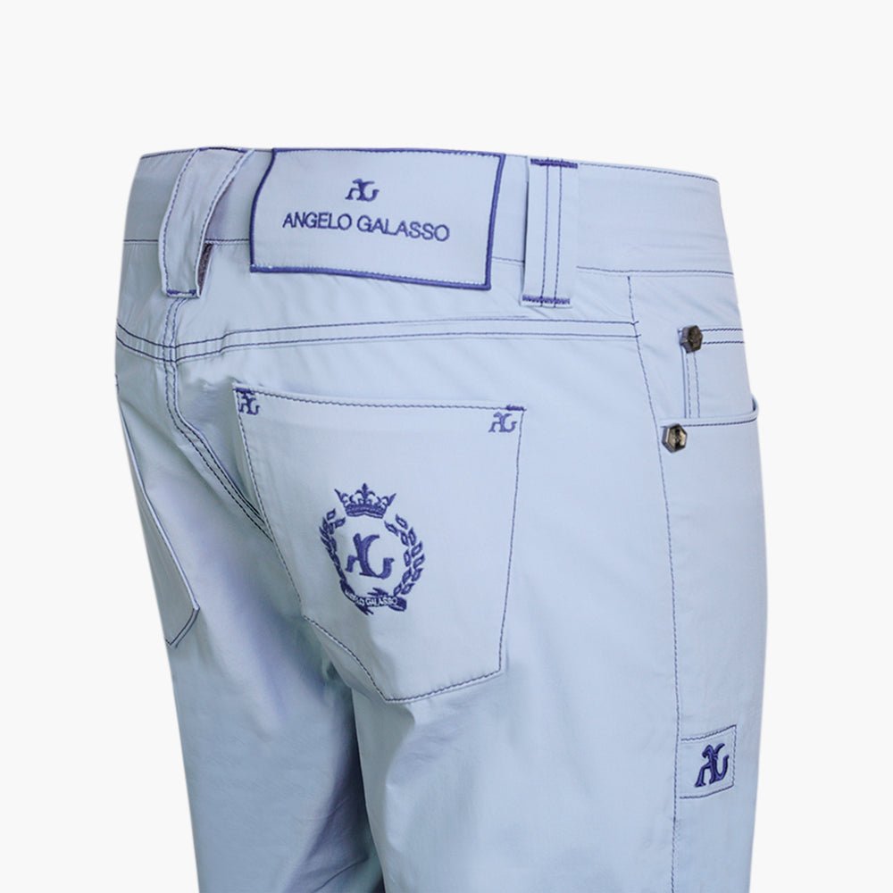Light Blue & Blue Cotton Jeans with Alloro Crest - Angelo Galasso - Luxury Italian Menswear London