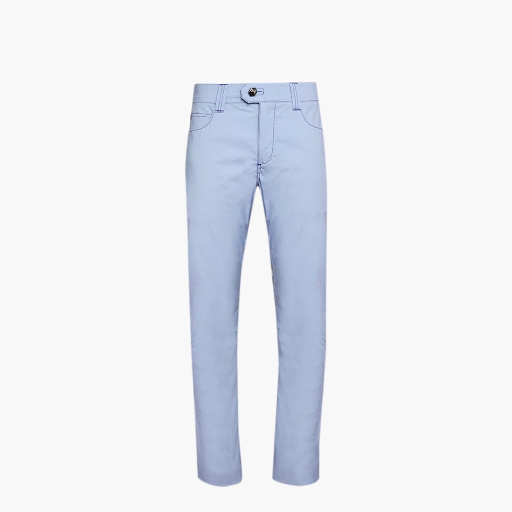 Light Blue & Blue Cotton Jeans with Alloro Crest - Angelo Galasso - Luxury Italian Menswear London