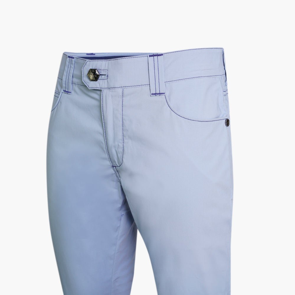 Light Blue & Blue Cotton Jeans with Alloro Crest - Angelo Galasso - Luxury Italian Menswear London