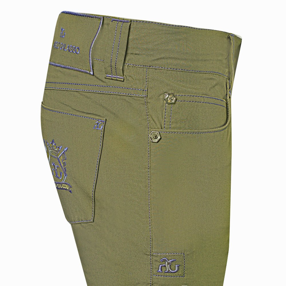 Green & Blue Cotton Jeans with Hexagon Crest - Angelo Galasso - Luxury Italian Menswear London