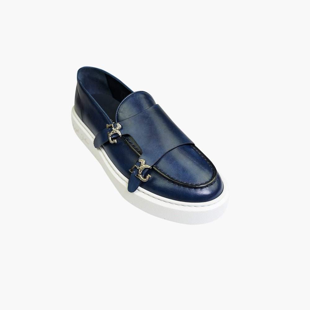Blue Venezia Monkstraps Slip-on Shoes - Angelo Galasso - Luxury Italian Menswear London