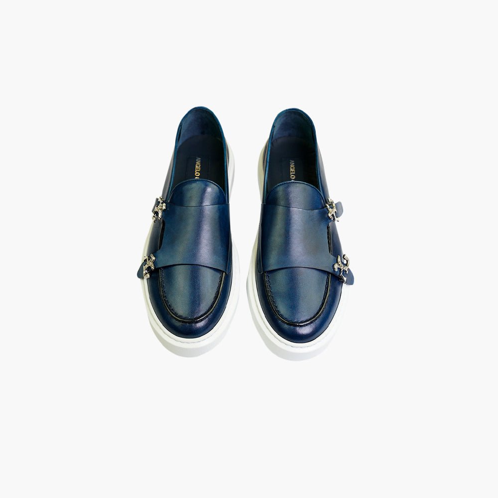 Blue Venezia Monkstraps Slip-on Shoes - Angelo Galasso - Luxury Italian Menswear London