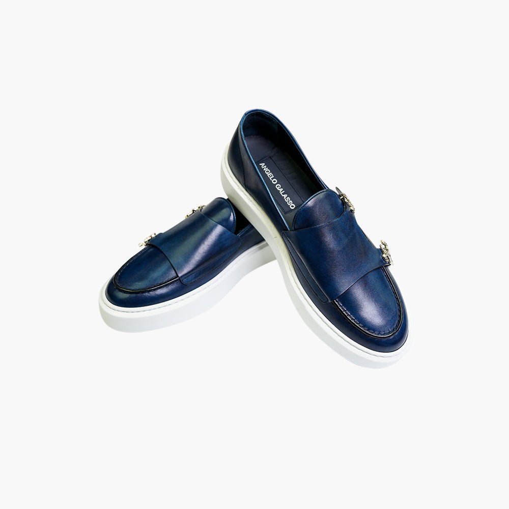 Blue Venezia Monkstraps Slip-on Shoes - Angelo Galasso - Luxury Italian Menswear London
