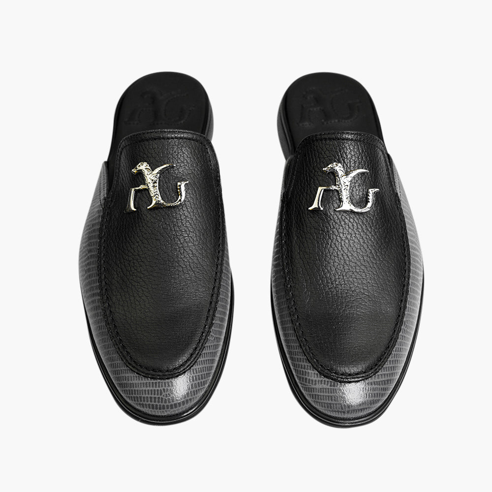 Grey & Black Ornament Sabot Shoes - AG25SSCAF01